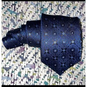 Canali designer Silk Jacquard Medallion floral classic Neck Tie Blue Italy